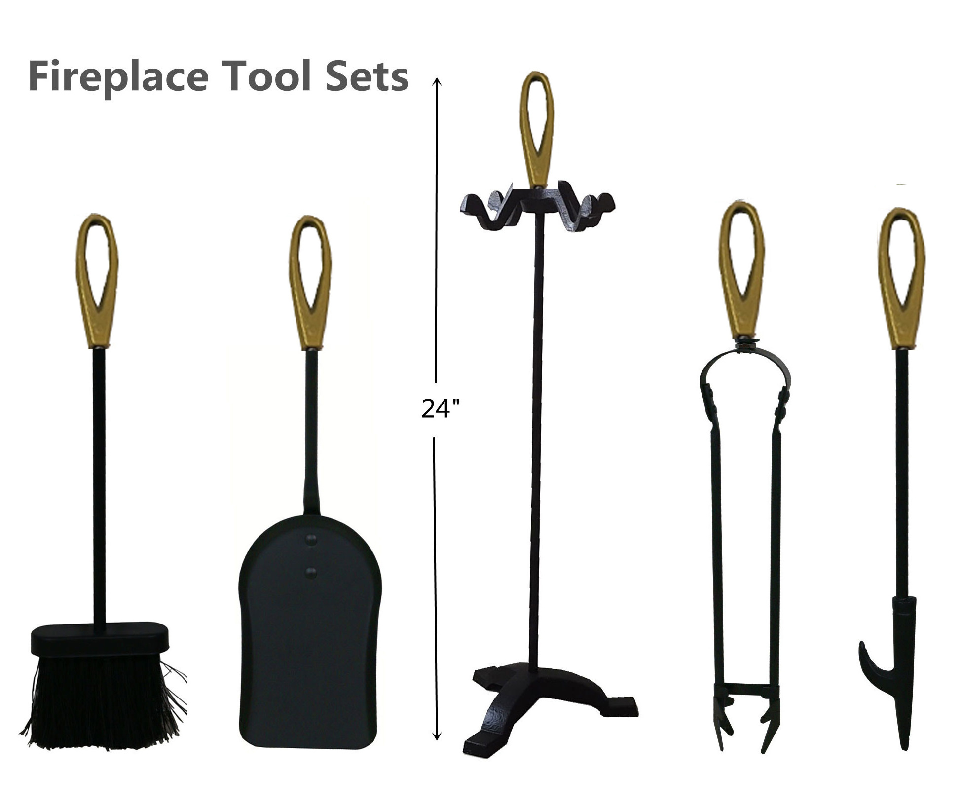 Fireplace Tools Set 5 Pieces Wrought Iron Fire Pit Poker Wood Stove Log Tongs Holder Fireplace Tool Set