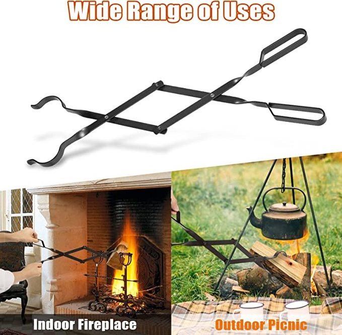 Firewood Tongs Log Grabber 62 cm  for Fire Pit Campfire Fire pit Bonfire Fireplace Heavy Duty Wrought Iron Claw Large Outside