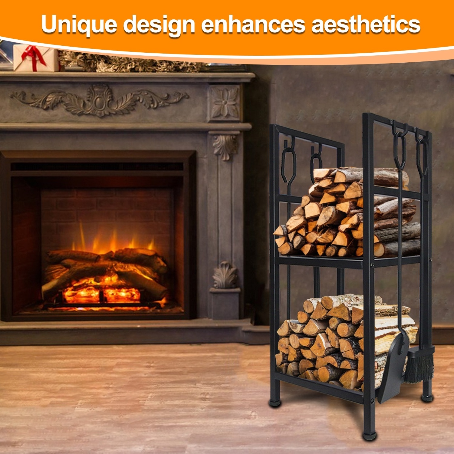 Fireplace Accessories Firewood Storage Rack Log Holder Carts with Fireplace Tools Sets