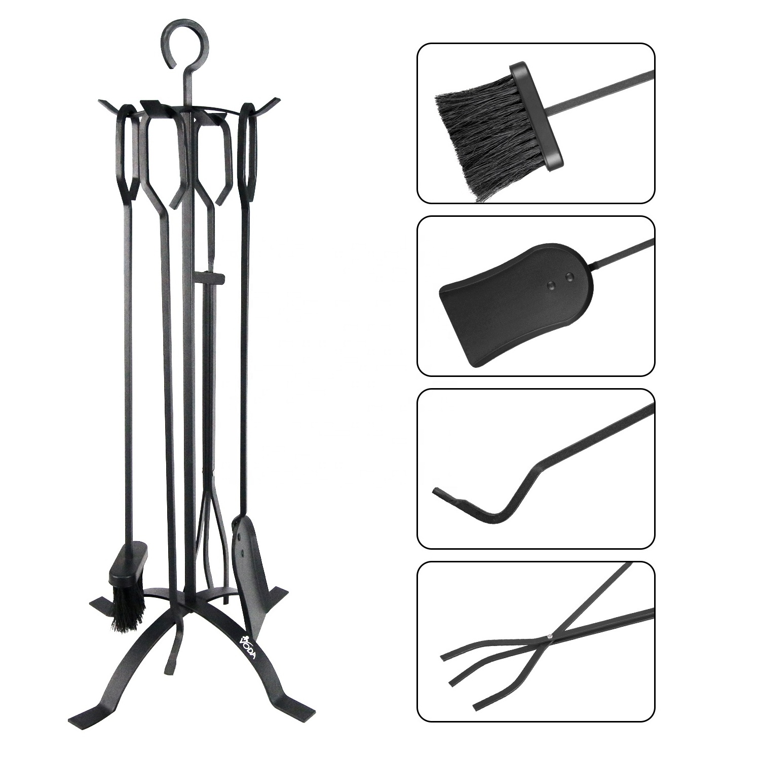 5 Pieces Fireplace Tools Set Indoor Iron Fire Set Fire Place Pit Modern Black Outdoor Accessories Kit