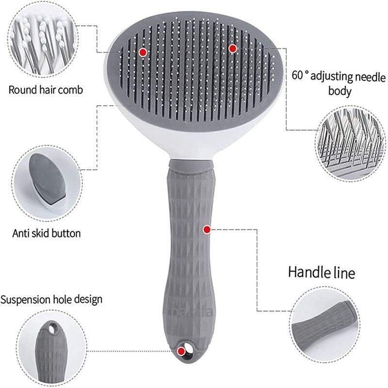 Pet Dog Hair Remover Brush Cat Comb Grooming And Care Dog Brush Stainless Steel Comb For Long Hair Dogs Self Cleaning Pet Brush