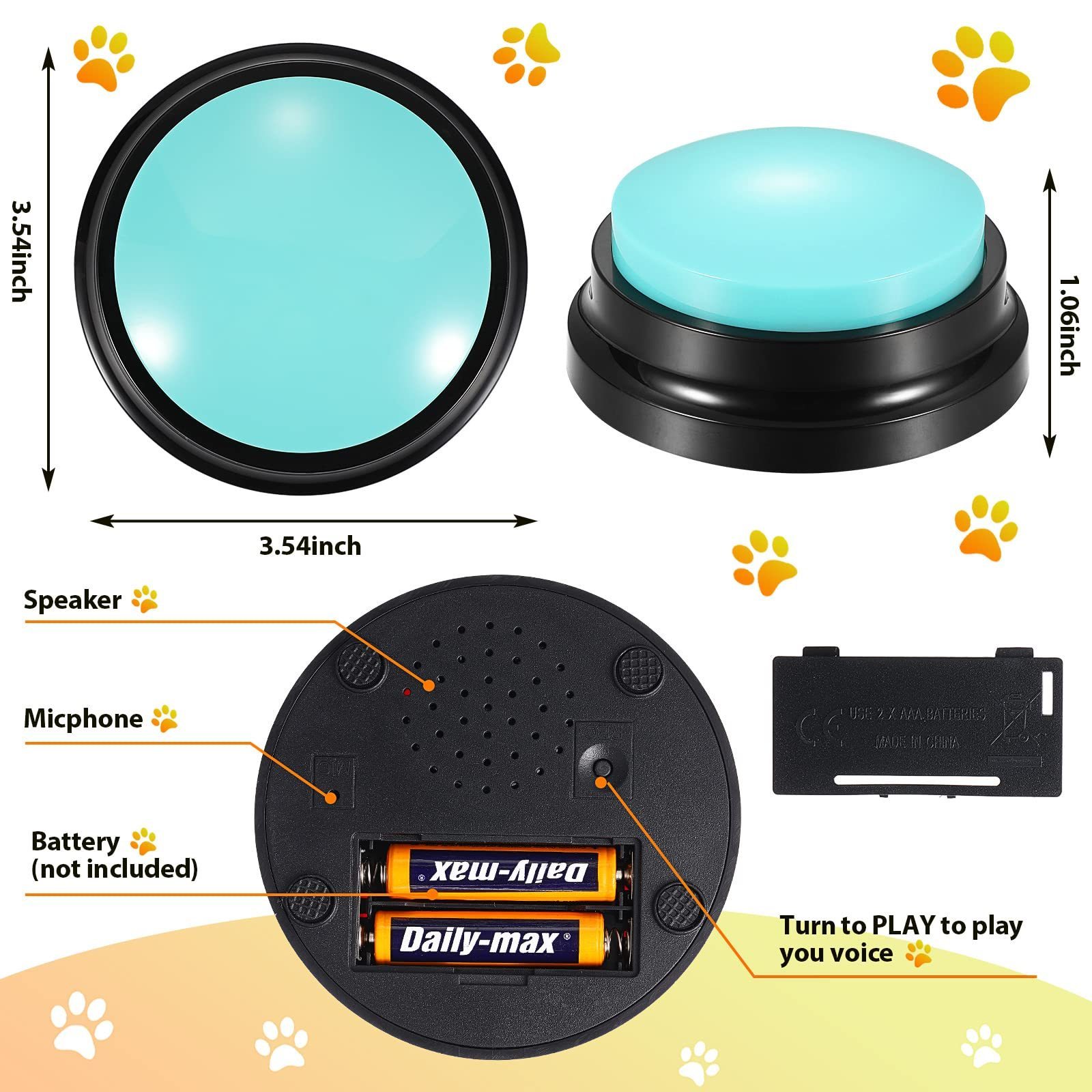 Voice Recording Button Pet Toys Cat Dog Buttons Communication Pet Dog Training Toys Buzzer Recordable Talking Intelligent Toy