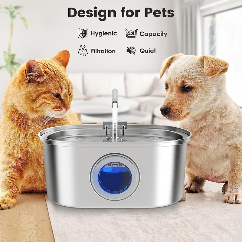 2024 New Dog Water Fountain Stainless Steel 3.2L/108oz Automatic Cat Water Dispenser Pet Water Fountain Dog Products