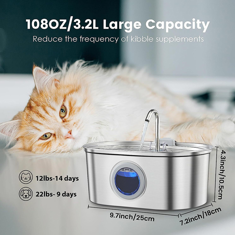 2024 New Dog Water Fountain Stainless Steel 3.2L/108oz Automatic Cat Water Dispenser Pet Water Fountain Dog Products