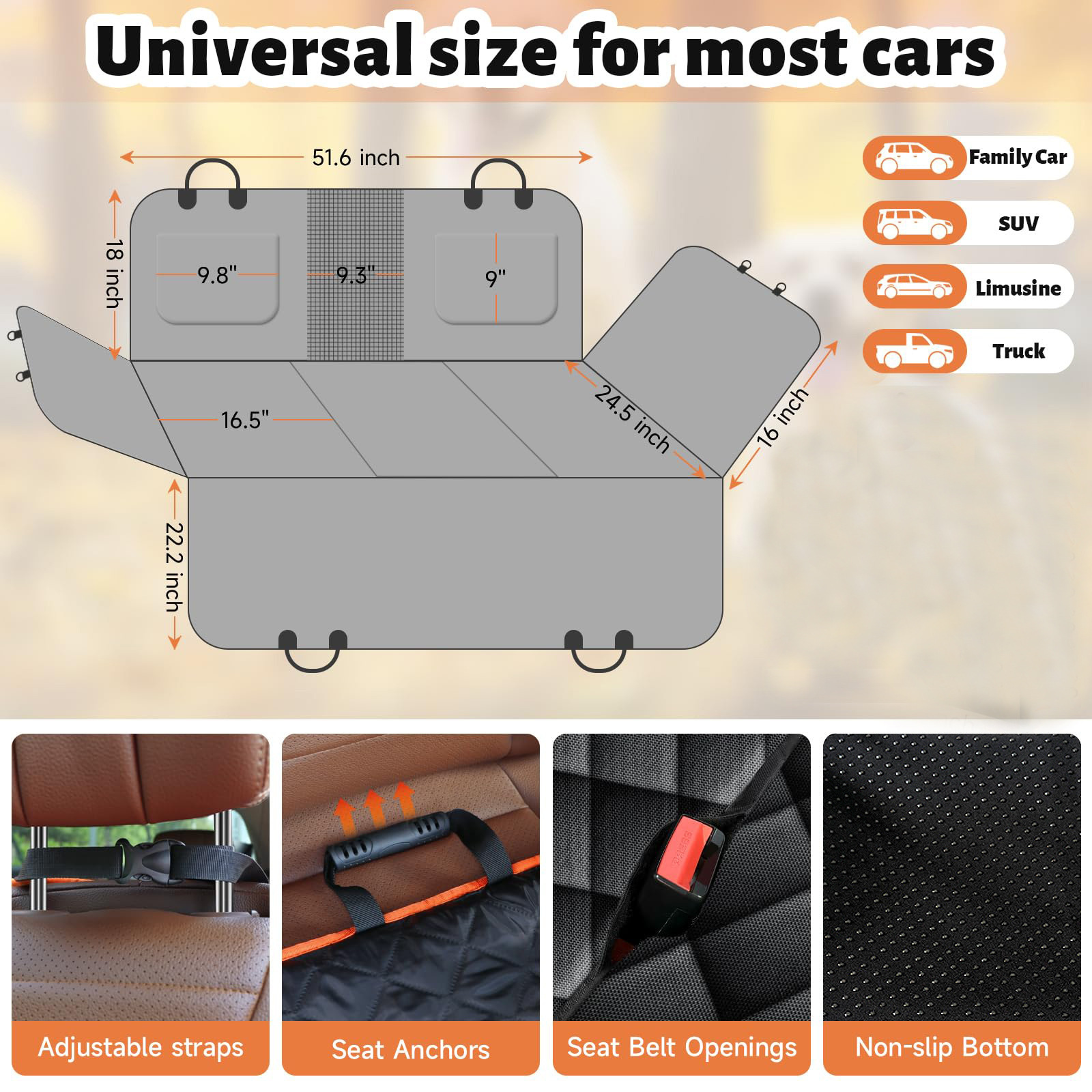 Back Seat Extender for Dogs Hard Bottom Dog Car Seat Cover Support 300lbs Heavy Duty Scratch Backseat Dog Hammock Car Truck SUV