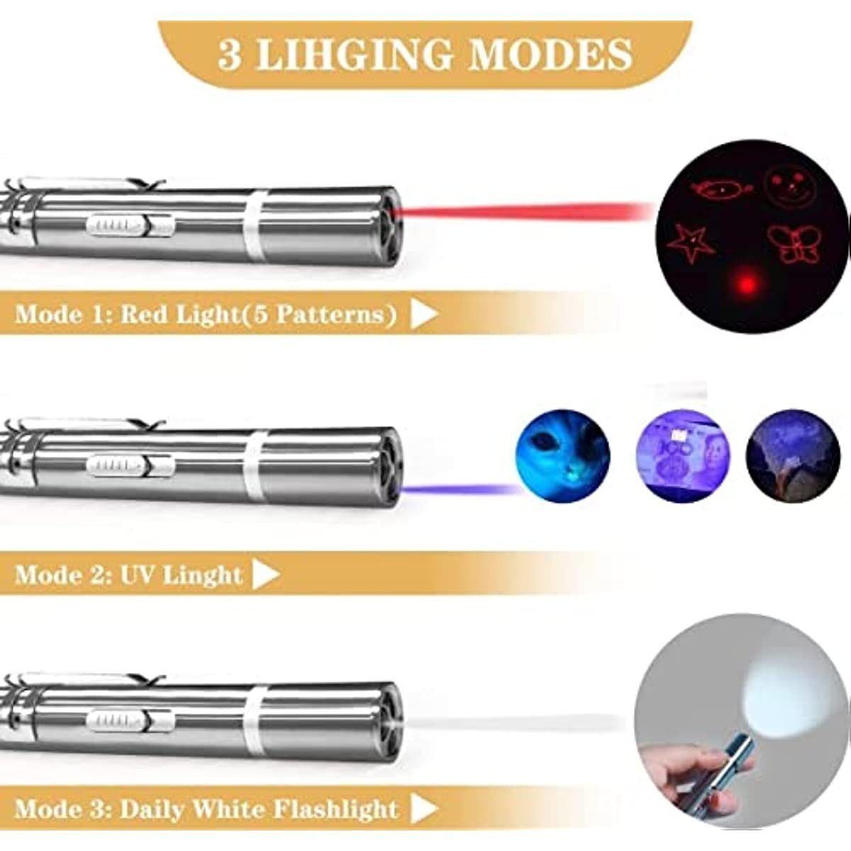 Laser Pointer Cat Toys for Indoor Cats Kitten Laser Pen Toy USB Charging Indoor LED Light Pointer Interactive Toy Cat Kitten