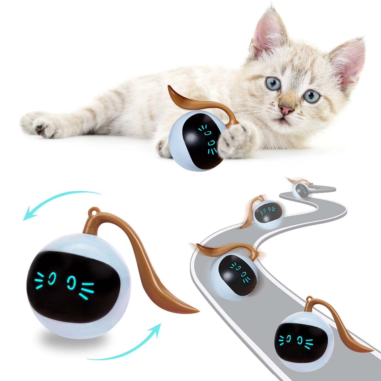 Automatic Cat Ball Toys Interactive Cat Toys Electronic Pet USB Rechargeable Self Rotating Indoor Pet Teaser Toys Cat Products