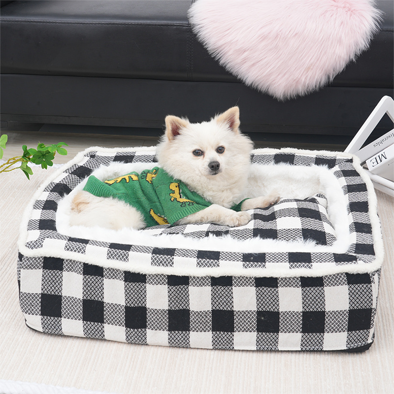 Festive Classic Tartan Cozy Dog Bed Long Plush Thickened Soft Dog Bed Luxury Soft Cat Nest Pet Bed Dog Products