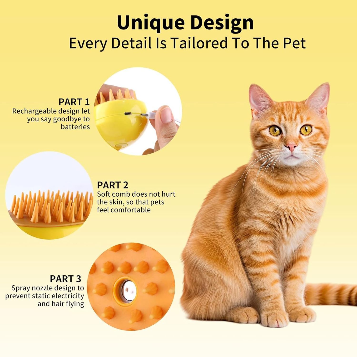 Steam Pet Brush Cat Steam Brush with Release Button 3 In 1 Cat Grooming Tools Self Cleaning Dog Cleaning Brush Dog Products