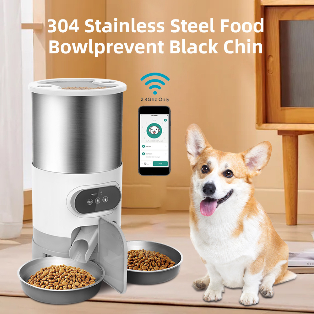 Smart APP Pet Feeder Cat Dog Feeder Automatic Pet Feeder Dispenser 304 Stainless Steel Bowl With Recording Timing Pet Feeding