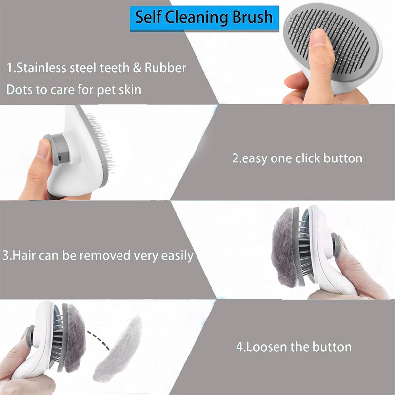 Pet Dog Hair Remover Brush Cat Comb Grooming And Care Dog Brush Stainless Steel Comb For Long Hair Dogs Self Cleaning Pet Brush