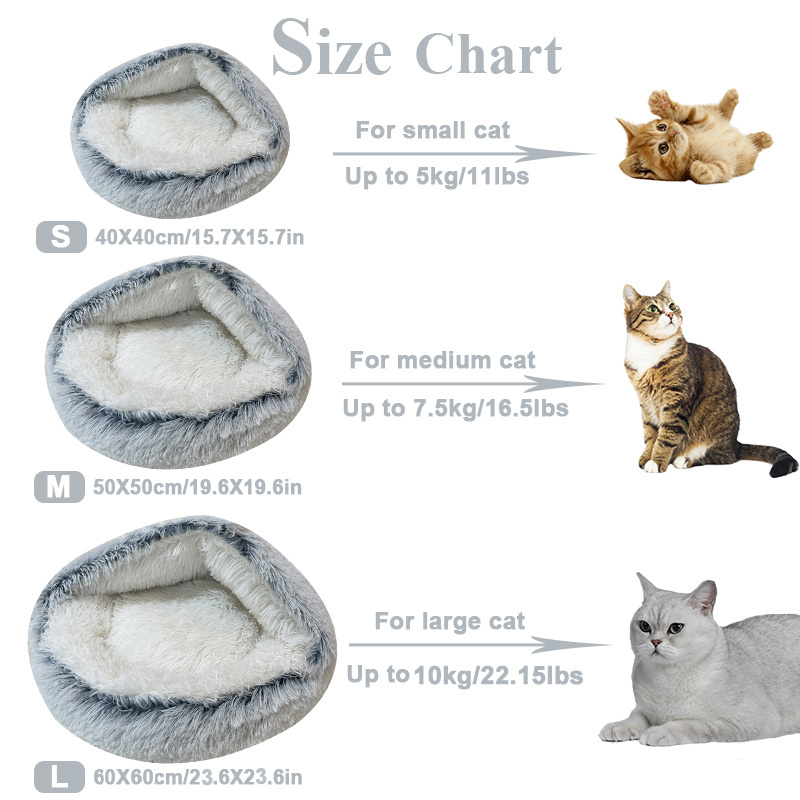 Winter Long Plush Cat Bed Round Pet House Cushion Cat House Warm Kitty Basket Dog Bed Sleep Bag Nest For Small Cat Products