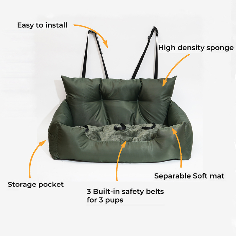 Luxury Removable Waterproof Dog Car Seat Dog Beds Pet Car Seat Portable Travel Dog Car Backseat Pet Carrier Bag Solid Pattern