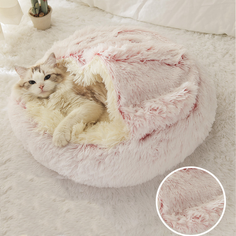 Winter Long Plush Cat Bed Round Pet House Cushion Cat House Warm Kitty Basket Dog Bed Sleep Bag Nest For Small Cat Products