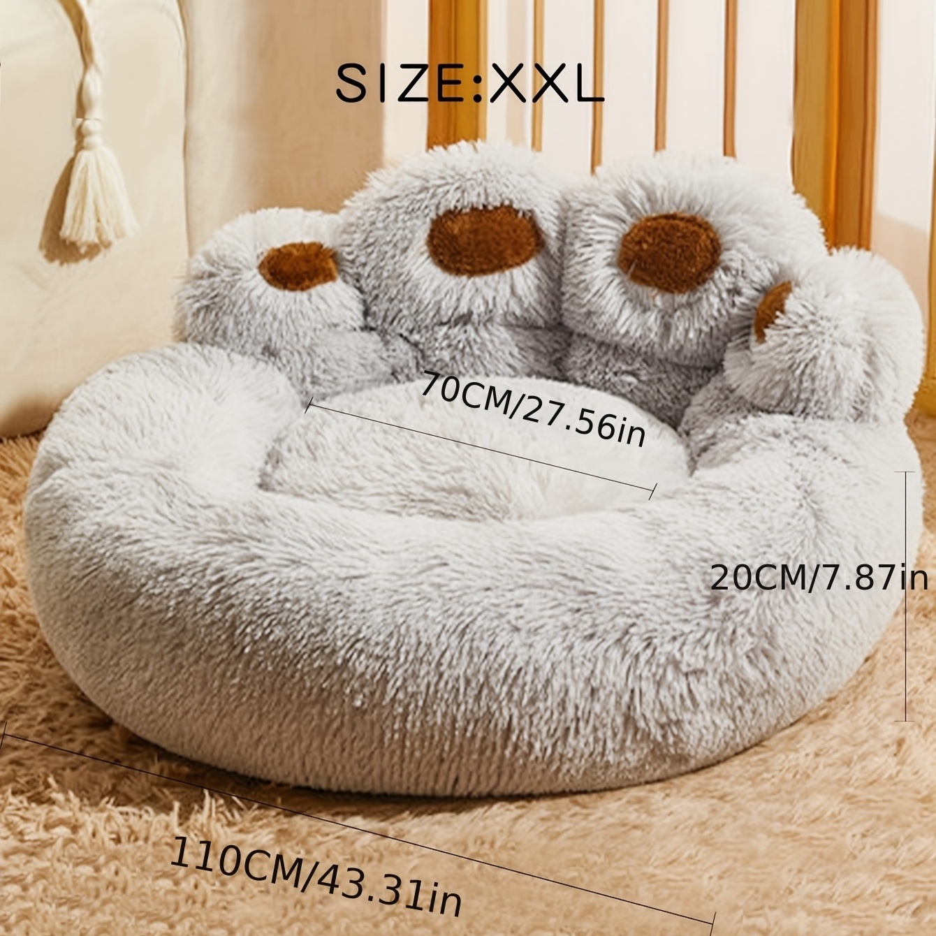 Pet Dog Bed All Seasons Paw Shape Long Plush Warm Cat Bed Cozy and Comfy Pet Cushion for Puppy Large Dog Bed Design Dog Products