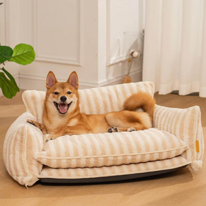 Trendy Striped Lambswool Double Layer Dog Sofa Bed Couch Luxury Cat Bed Cat Sofa Custom LOGO Cat Products