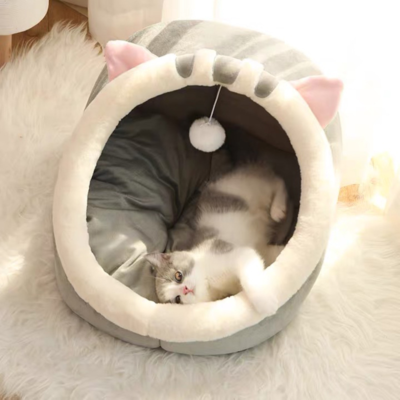 Winter Warm Cat Bed Pet House Cozy Kitten Lounger Cushion Cats House Tent Soft Small Dog Beds Washable Cat Cave Pet Supplies