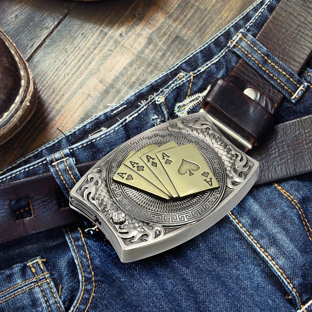 Factory Custom 3D Gold Playing Card Belt Buckles Men Classic Western Cowboy ,Design Your Own Zinc Alloy Metal for Novelty Gifts