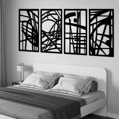 Custom Wall Decor 44mm Metal Abstract Line Art Minimalist Wall Decor for Living Room Bedroom -Black