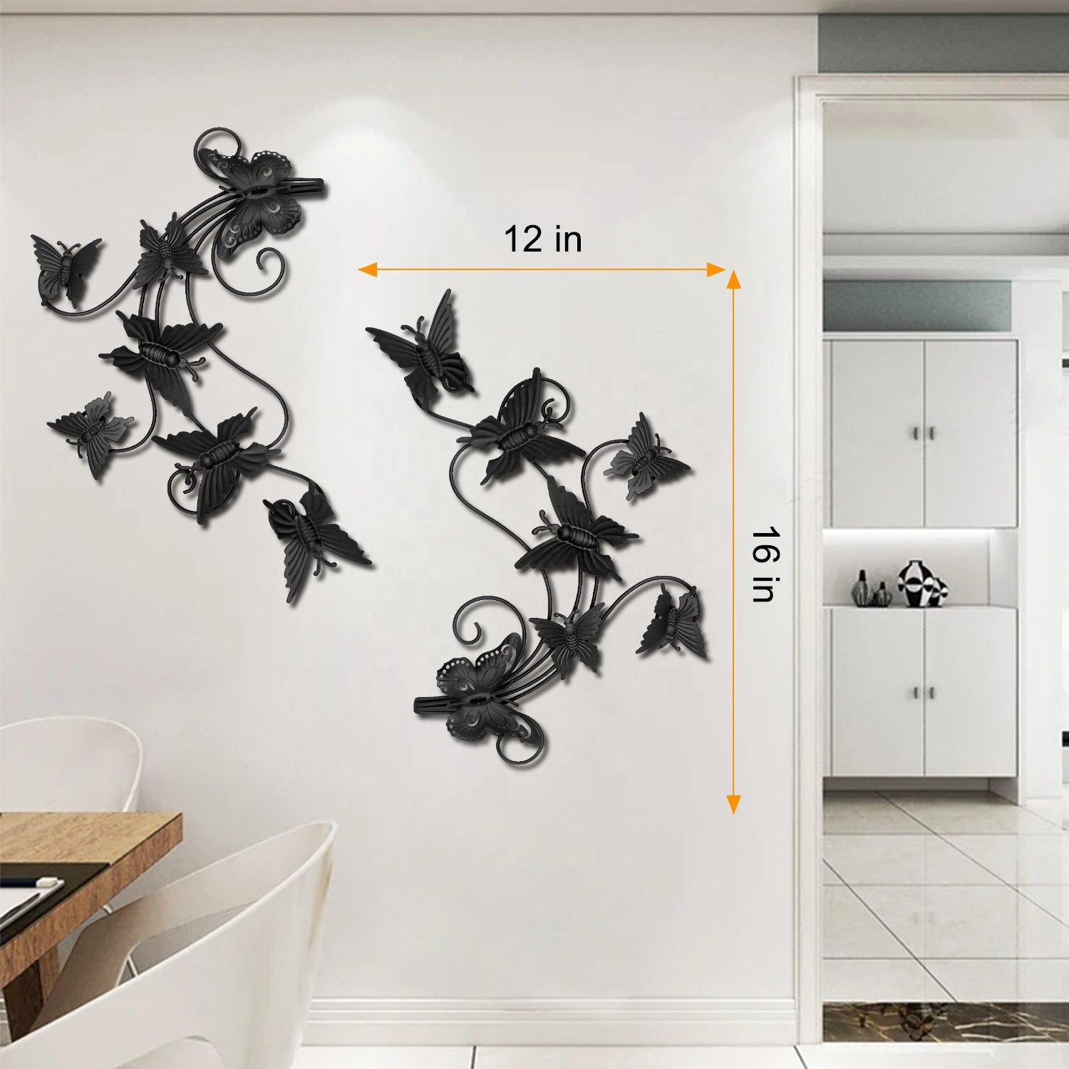 2Pcs Metal Butterfly Wall Decor for Living Room Home Decorations Large Black Butterflies indoor decorations