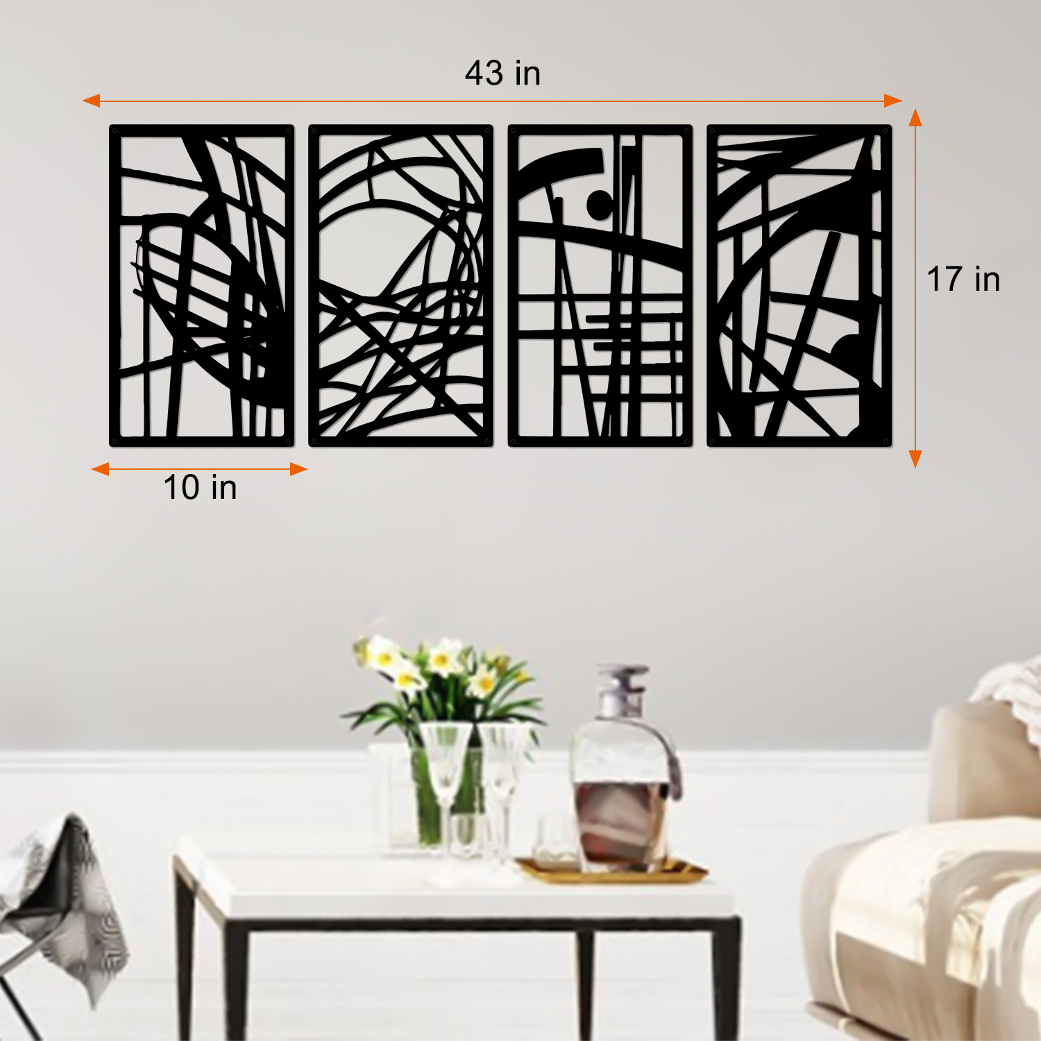 Custom Wall Decor 44mm Metal Abstract Line Art Minimalist Wall Decor for Living Room Bedroom -Black