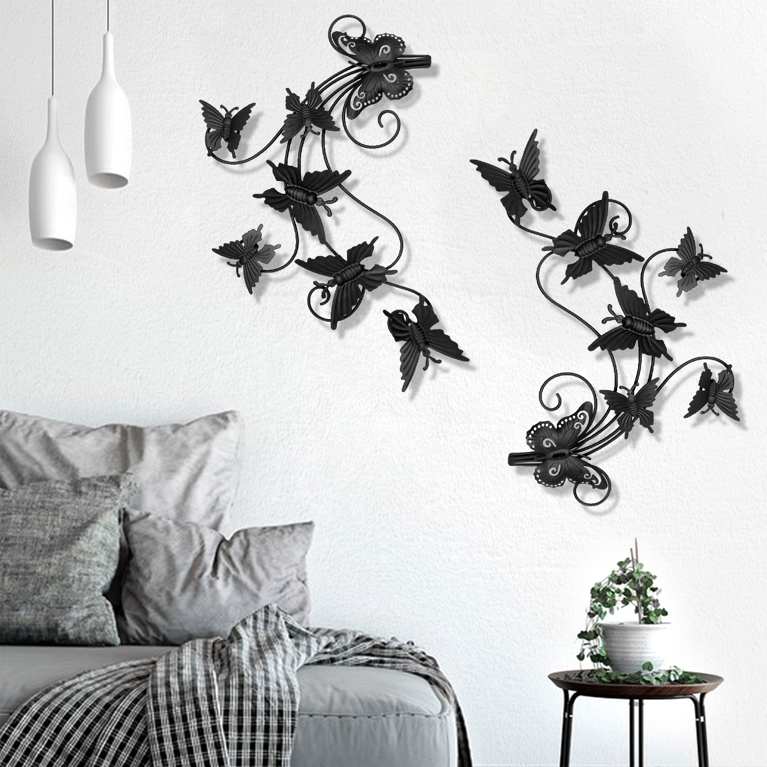 2Pcs Metal Butterfly Wall Decor for Living Room Home Decorations Large Black Butterflies indoor decorations