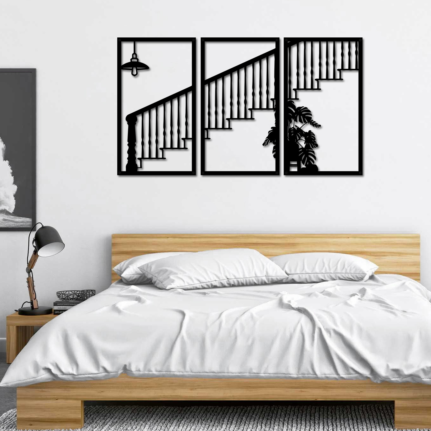 Custom Wall Art Decor Stairway Shape Single Line Minimalist Metal Wall Decor for Living Room-Black