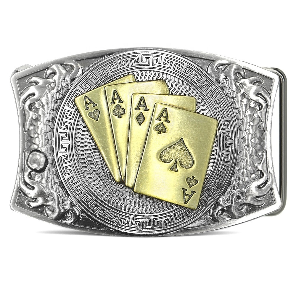 Factory Custom 3D Gold Playing Card Belt Buckles Men Classic Western Cowboy ,Design Your Own Zinc Alloy Metal for Novelty Gifts