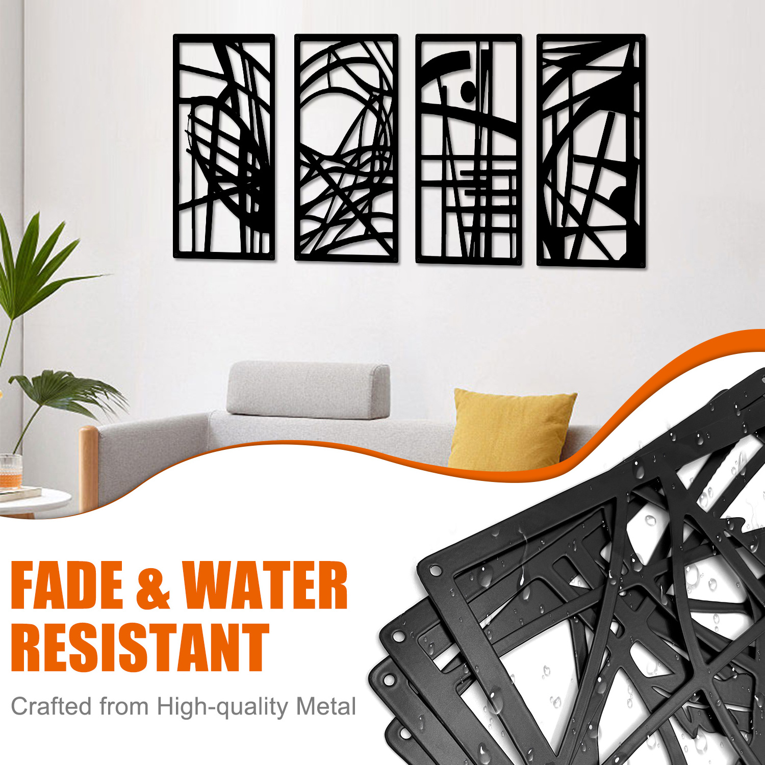 Custom Wall Decor 44mm Metal Abstract Line Art Minimalist Wall Decor for Living Room Bedroom -Black