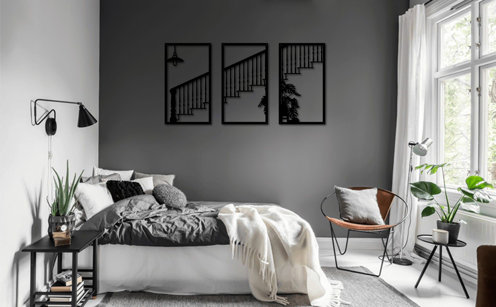 Custom Wall Art Decor Stairway Shape Single Line Minimalist Metal Wall Decor for Living Room-Black