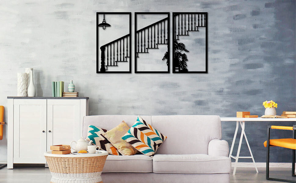 Custom Wall Art Decor Stairway Shape Single Line Minimalist Metal Wall Decor for Living Room-Black