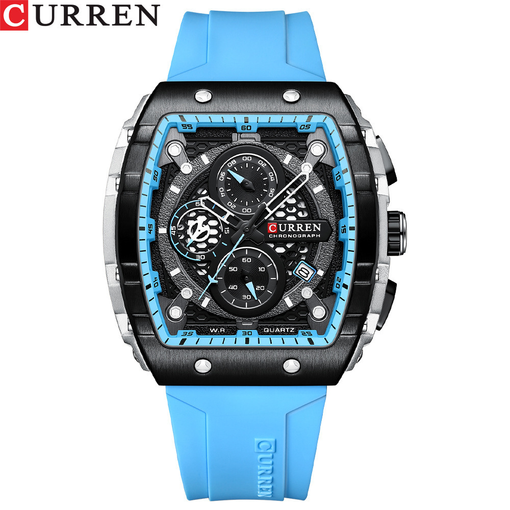 Newest Design Men Wristwatch CURREN 8442 Man Quartz Watches For Boys Luminous Hands Silicone Watch For Male