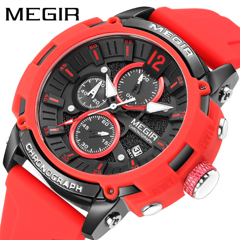 Relogio Masculino Megir 2208 New Fashion Silicone Chronograph Sport Watches Original Men Wrist Quartz Watch For Man