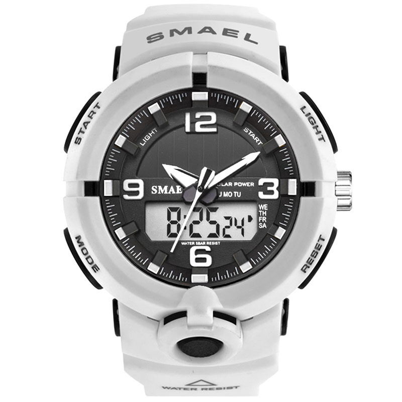 SMAEL 8017 Digital Sport Dual Time Wristwatch For Men With Solar Power Function Professional Waterproof Watch Factory In China