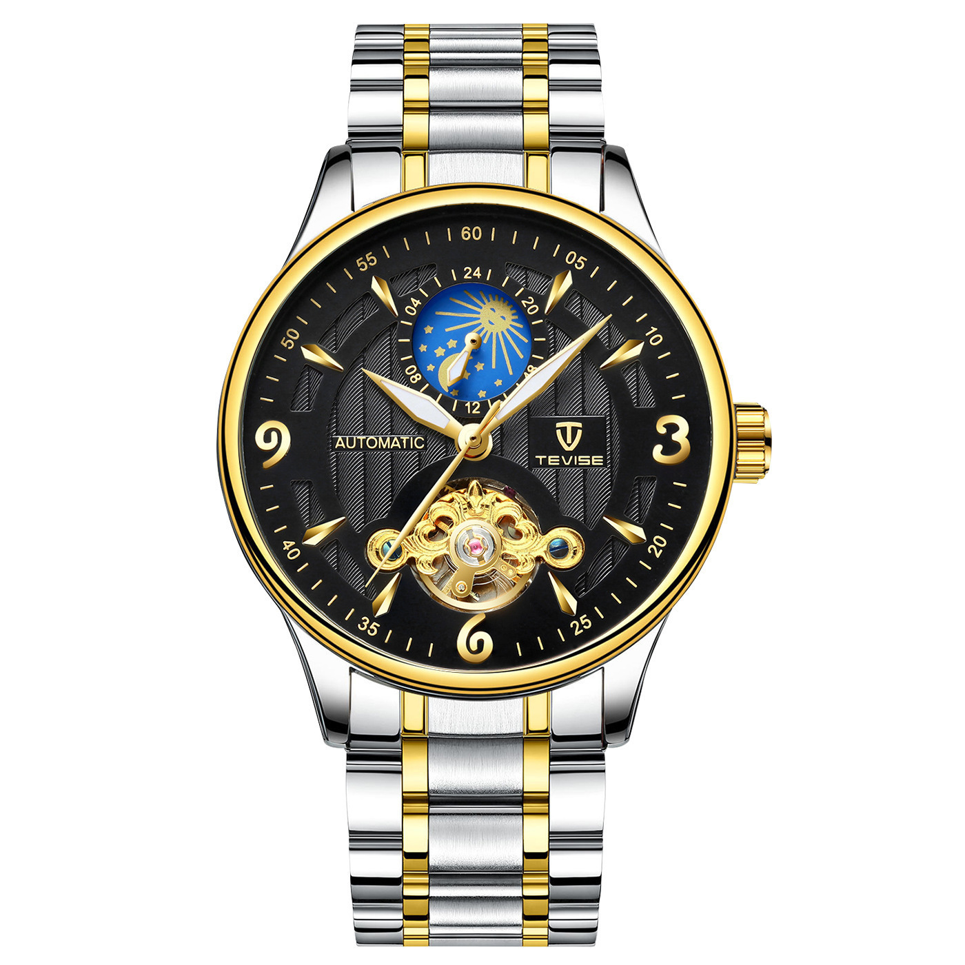 TEVISE T820B Men Tourbillon Mechanical Watch Man Automatic Wristwatch Watches With Moon Phase