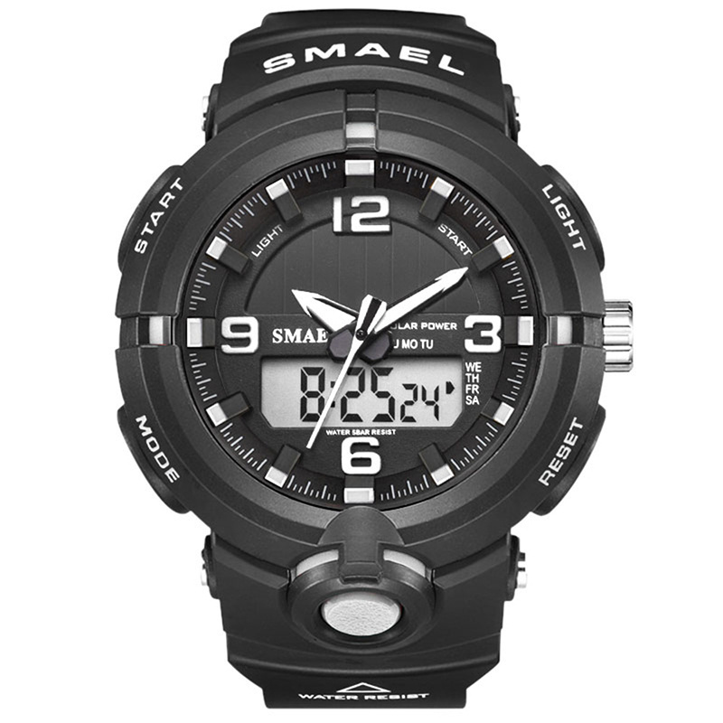 SMAEL 8017 Digital Sport Dual Time Wristwatch For Men With Solar Power Function Professional Waterproof Watch Factory In China