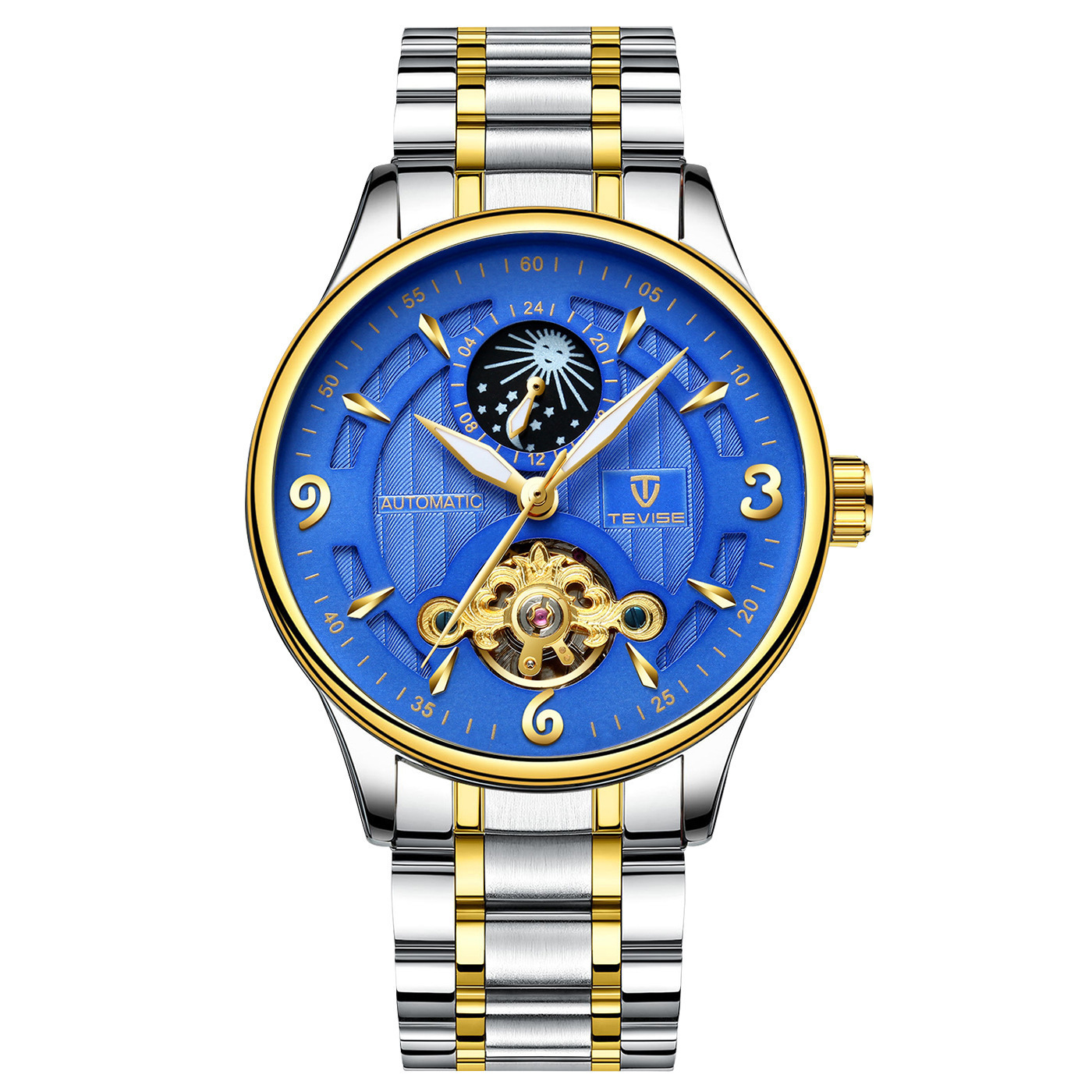 TEVISE T820B Men Tourbillon Mechanical Watch Man Automatic Wristwatch Watches With Moon Phase