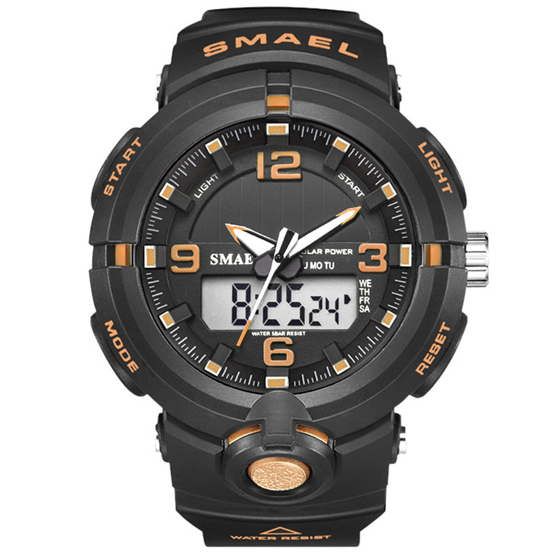 SMAEL 8017 Digital Sport Dual Time Wristwatch For Men With Solar Power Function Professional Waterproof Watch Factory In China