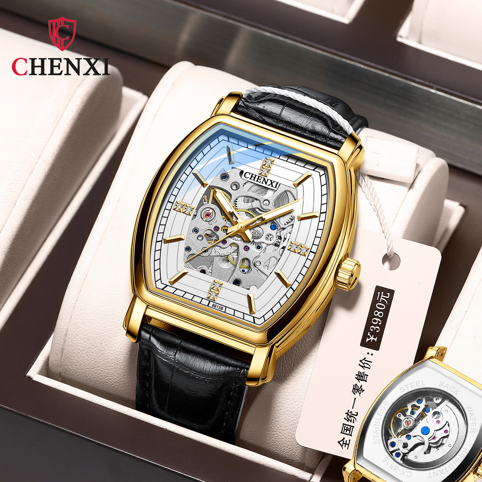 New CHENXI 8815B Hollow Out Watch For Male Stylish Automatic Mechanical Man Wristwatch Luminous Hands Luxury