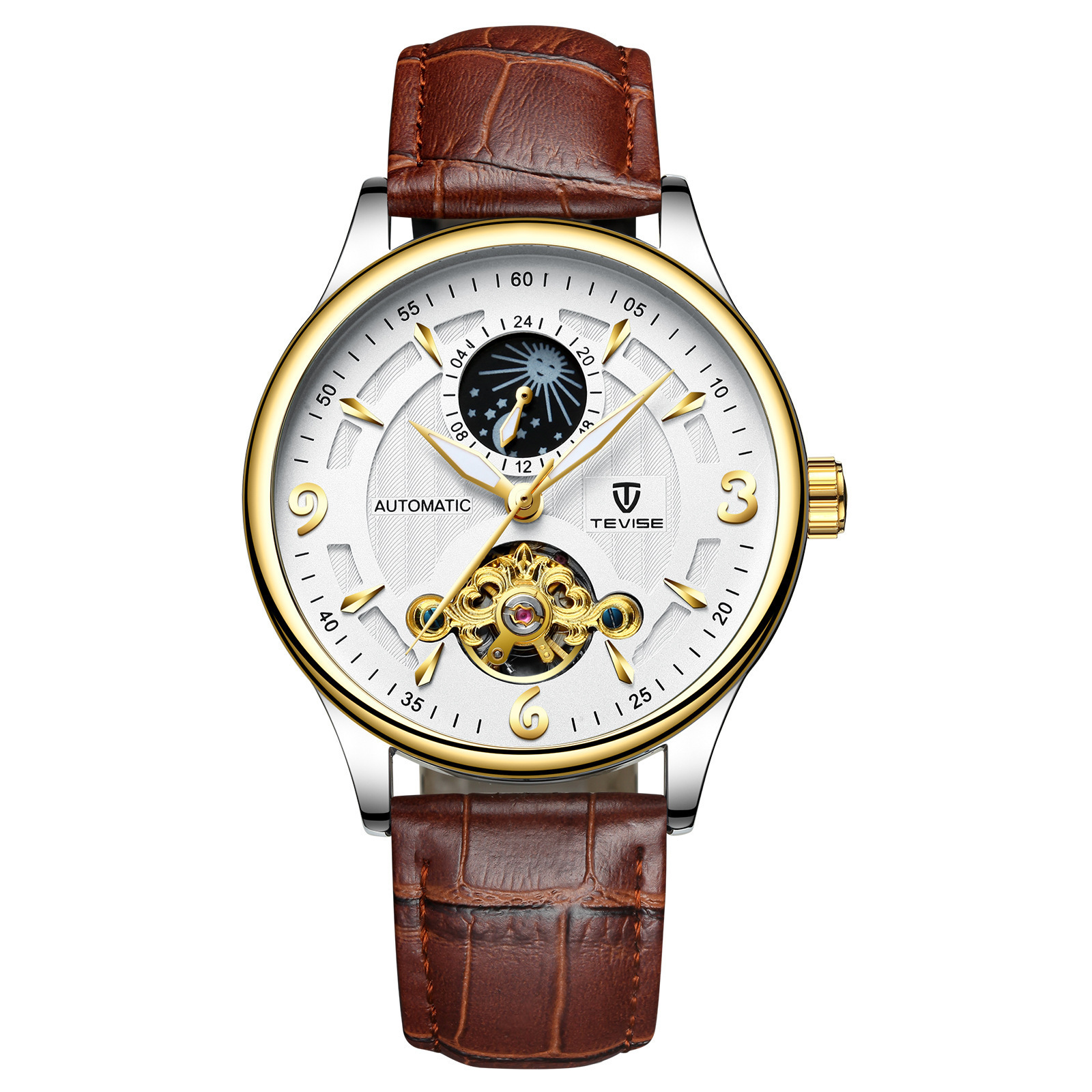 TEVISE T820B Men Tourbillon Mechanical Watch Man Automatic Wristwatch Watches With Moon Phase