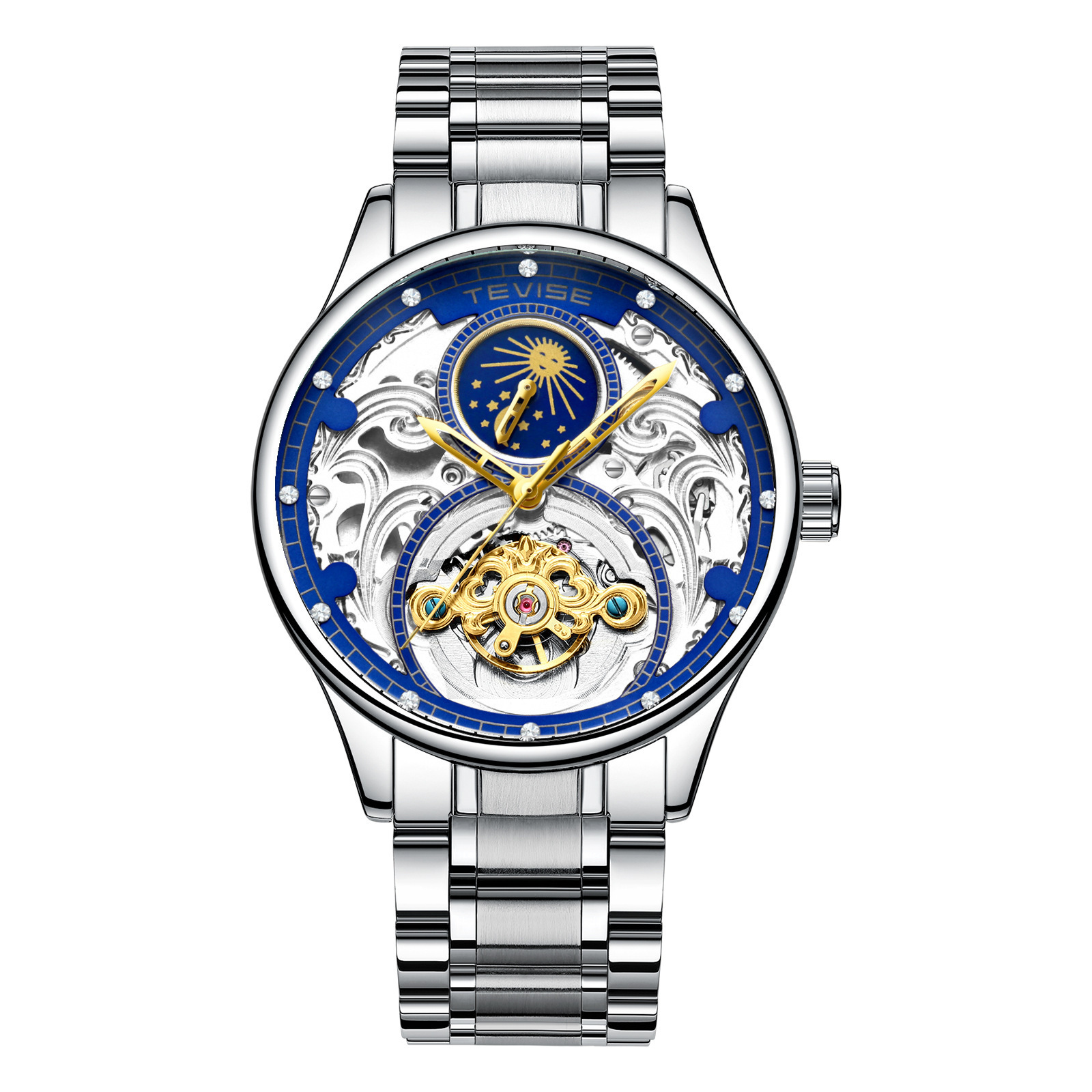 TEVISE T820A Men Tourbillon Mechanical Watch Man Automatic Wristwatch Watches With Moon Phase