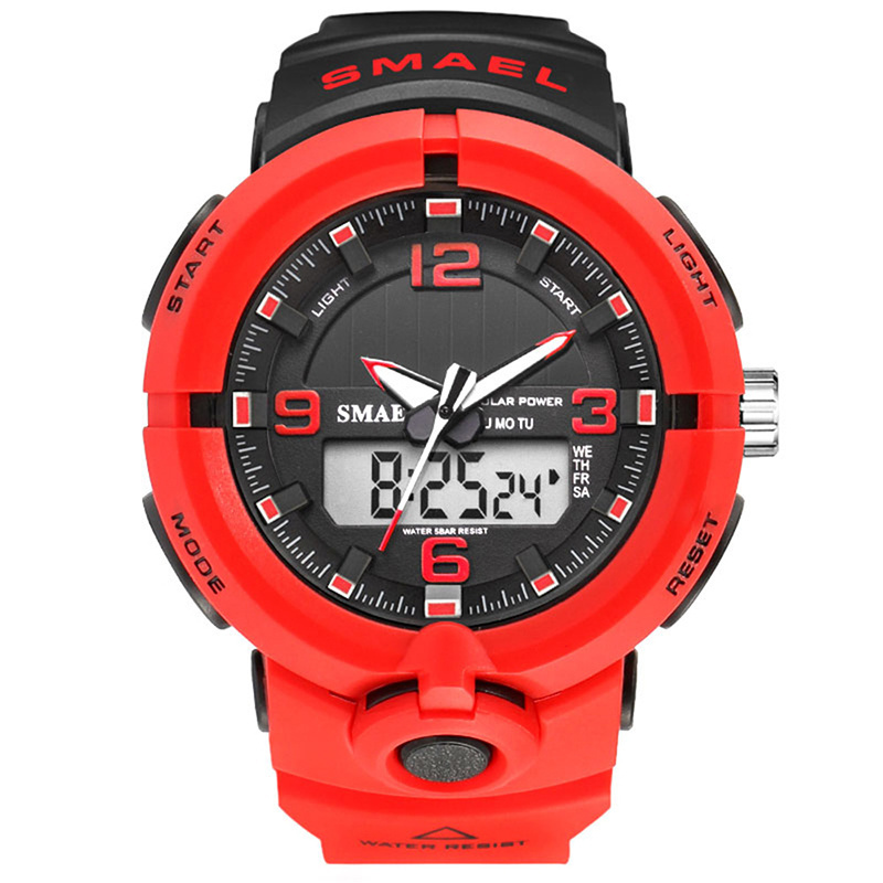 SMAEL 8017 Digital Sport Dual Time Wristwatch For Men With Solar Power Function Professional Waterproof Watch Factory In China