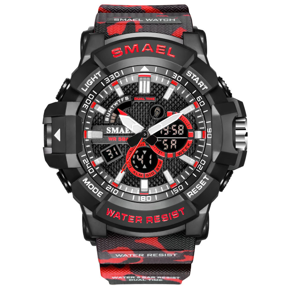 Smael 1809 Camouflage Professional Sport Men Watch With Analog And Number Double Display Dual Time Wristwatch