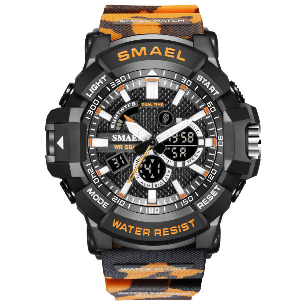 Smael 1809 Camouflage Professional Sport Men Watch With Analog And Number Double Display Dual Time Wristwatch