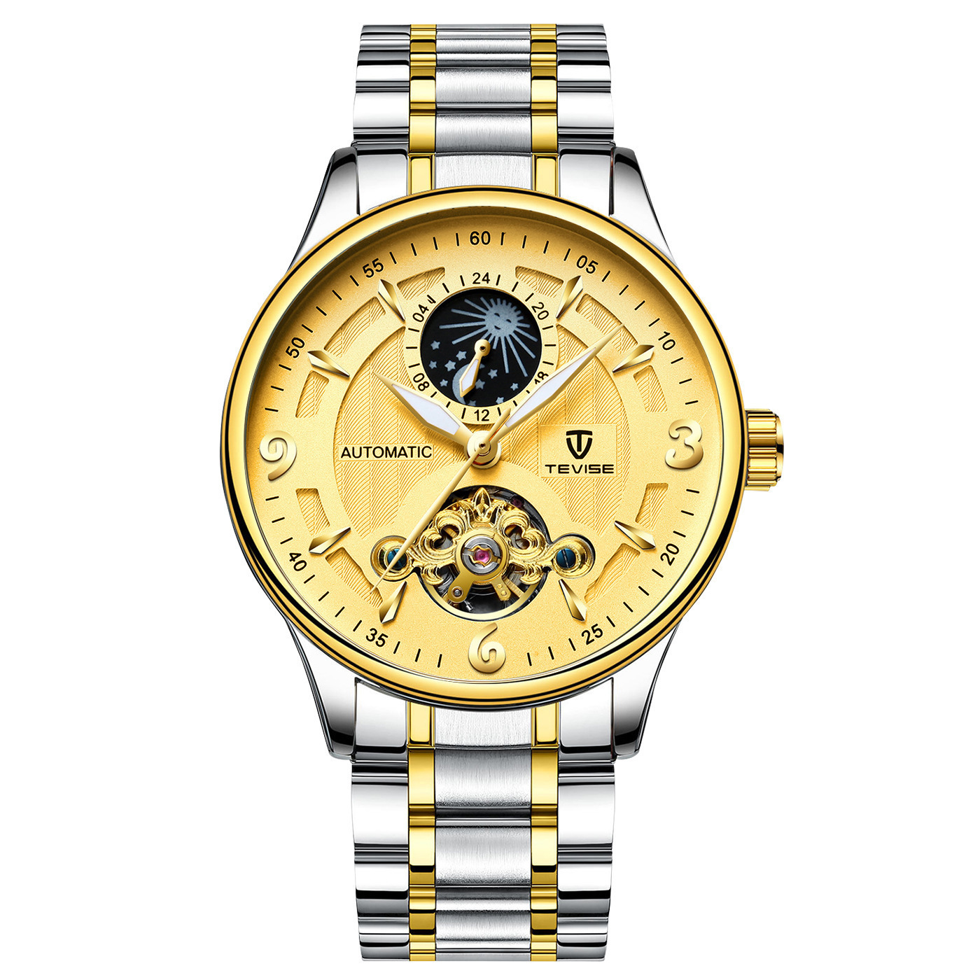 TEVISE T820B Men Tourbillon Mechanical Watch Man Automatic Wristwatch Watches With Moon Phase