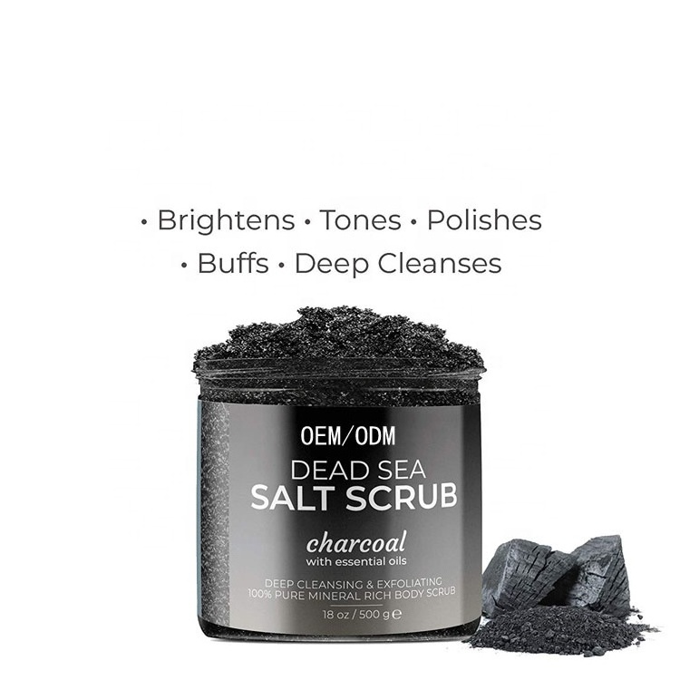 Private Label High Quality  Dead Sea Salt Activated Exfoliating Body Facial Scrub Natural Organic Bamboo Charcoal Scrub