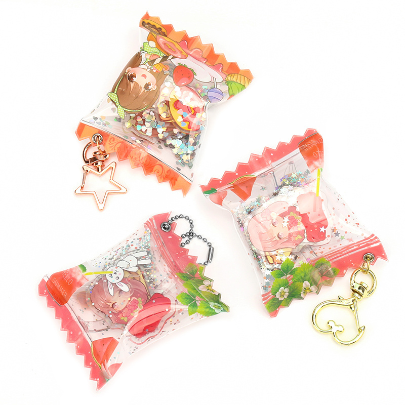 Vograce hot sale cheap custom candy bag acrylic colorful candy inflatable keychain charm