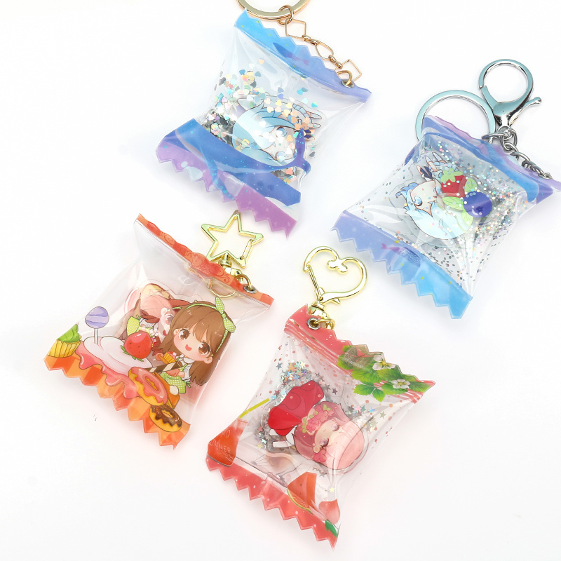 Vograce hot sale cheap custom candy bag acrylic colorful candy inflatable keychain charm