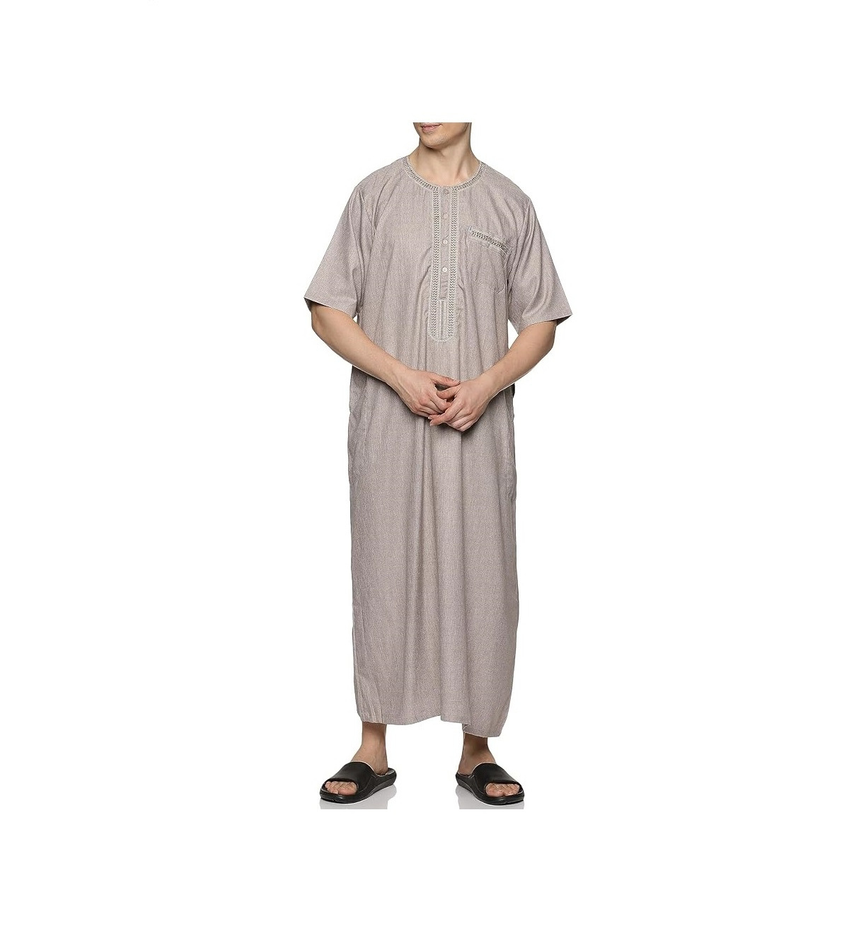 Latest New Fashion Men Thobe Silk Fabric Traditional Islamic Arabic Dress Al Daffah Jubba Thobes With Custom Your Logo