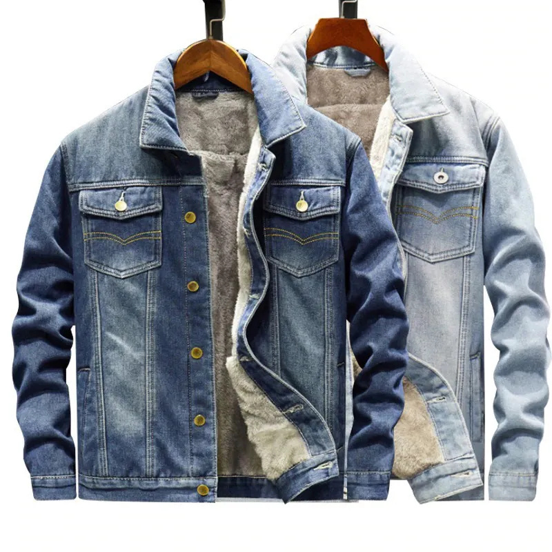 Custom Made men's Long Stretch Denim Jacket Men Jean Jacket Cotton Blue Winter Plain Denim Jacket For Men Plus Size